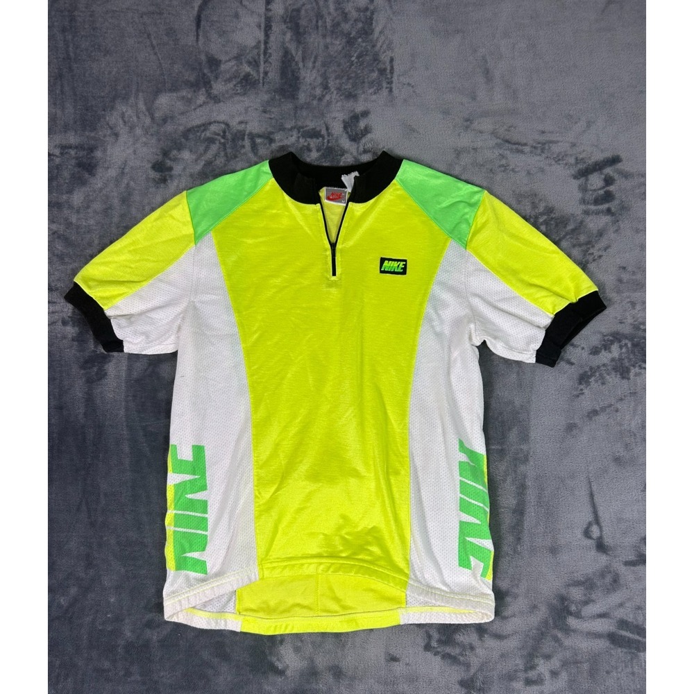 Vintage Nike Cycling Jersey Neon Yellow Green 90s Half Zip Shirt Mens M Rare